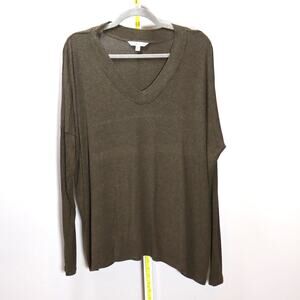 CAbi Brown V-Neck Long Sleeve Top Size S Soft Stretch Knit